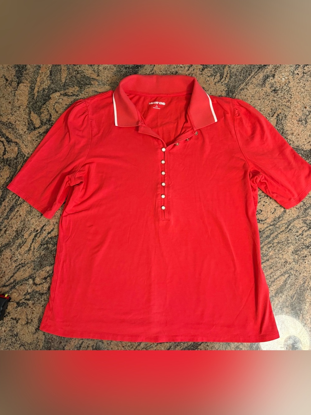 Lands' End Women's Lightweight Jersey Embellished Polo Shirt, Size Large